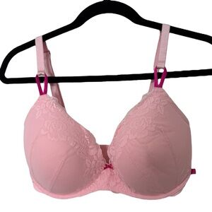 Victoria’s Secret Wireless Balconette Bra 34DDD Pink Lace Padded